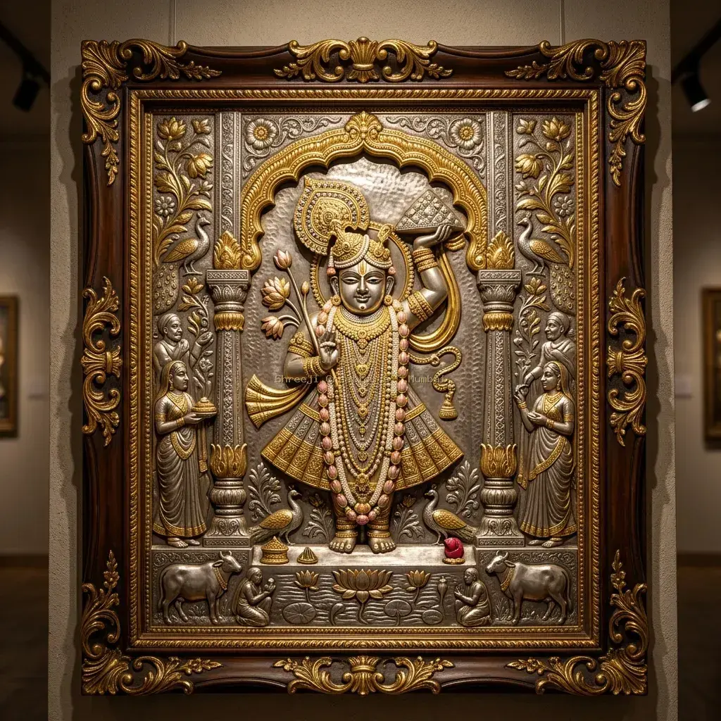 Radha Krishna Eternal Divine Love 24K Gold Gilt Sanctum Plaque - Shreeji Creation
