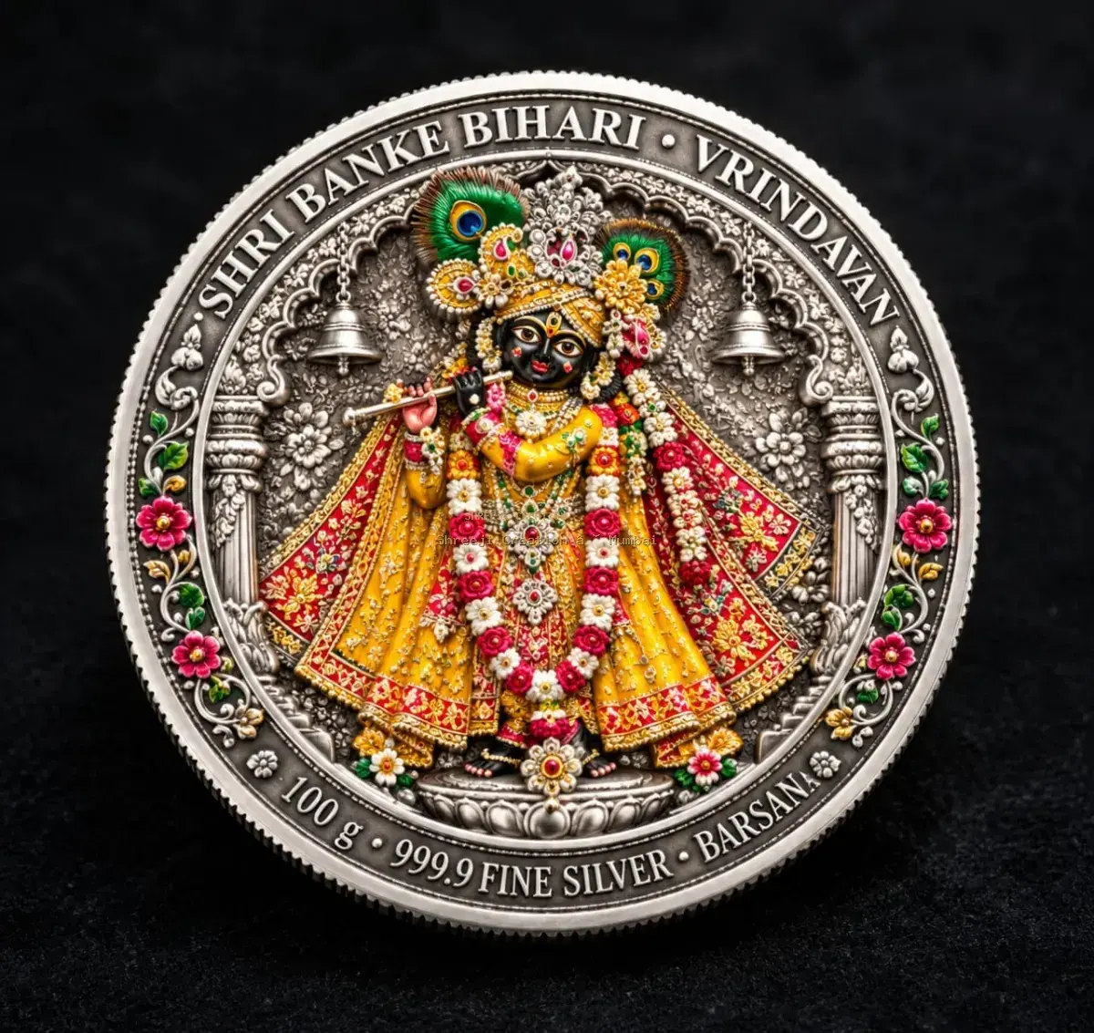 Radha Krishna Eternal Vrindavan Leela 999 Silver Sanctum Frame - Shreeji Creation
