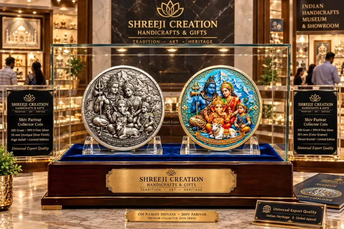 Lord Shiva Parvati Kailash Darshan Pure Silver 999 Relief Art - Shreeji Creation